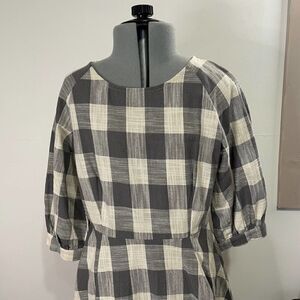 Love + Harmony Gray Gingham Plaid Prairie Cottagecore Boho Mini Dress Size Small